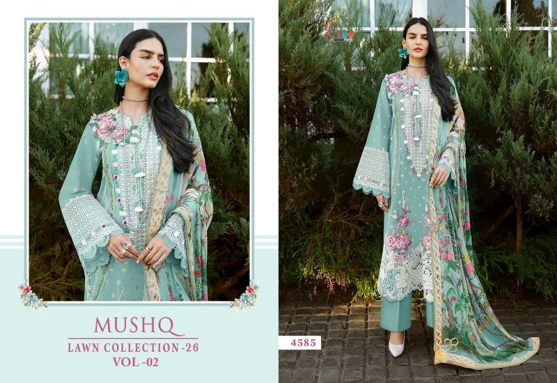 Shree Mushq Lawn Collection 26 Vol 2 Cotton Dupatta Cotton Embroidered Salwar Kameez — Wholesale Pakistani Suits wholesale from Surat - Gallery Image 5