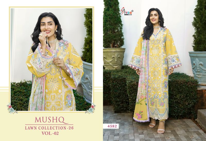 Shree Mushq Lawn Collection 26 Vol 2 Cotton Dupatta Cotton Embroidered Salwar Kameez — Wholesale Pakistani Suits wholesale from Surat - Gallery Image 6