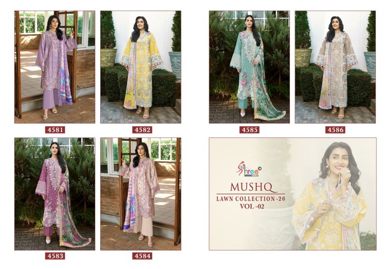 Shree Mushq Lawn Collection 26 Vol 2 Cotton Dupatta Cotton Embroidered Salwar Kameez — Wholesale Pakistani Suits wholesale from Surat — view 7