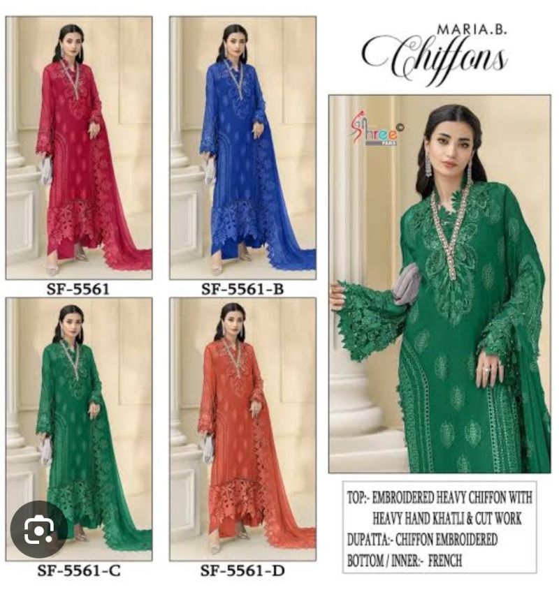 Shree Sf 5561 A To D Chiffon Heavy Embroidered Salwar Kameez Catalog — Wholesale Pakistani Suits, Vardan Ethnic wholesale from Surat - Gallery Image 5