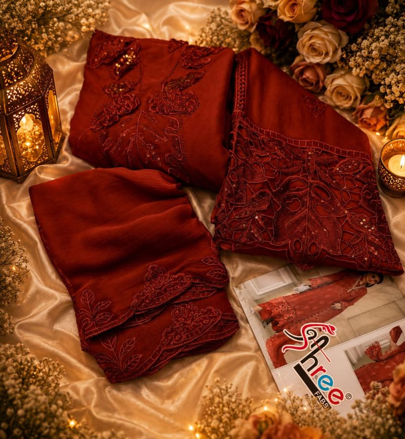 Shree Sf 5561 A To D Chiffon Heavy Embroidered Salwar Kameez Catalog — Wholesale Pakistani Suits, Vardan Ethnic wholesale from Surat - Gallery Image 9