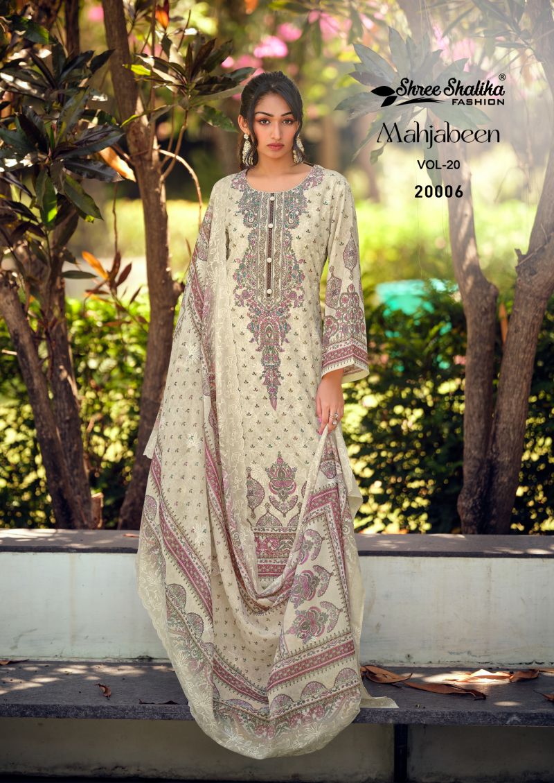 Shree Shalika Mahjabeen Vol 20 Lawn Cotton Digital Print Embroidered Dress Material — Wholesale Kurtis, Vardan Ethnic wholesale from Surat — view 4