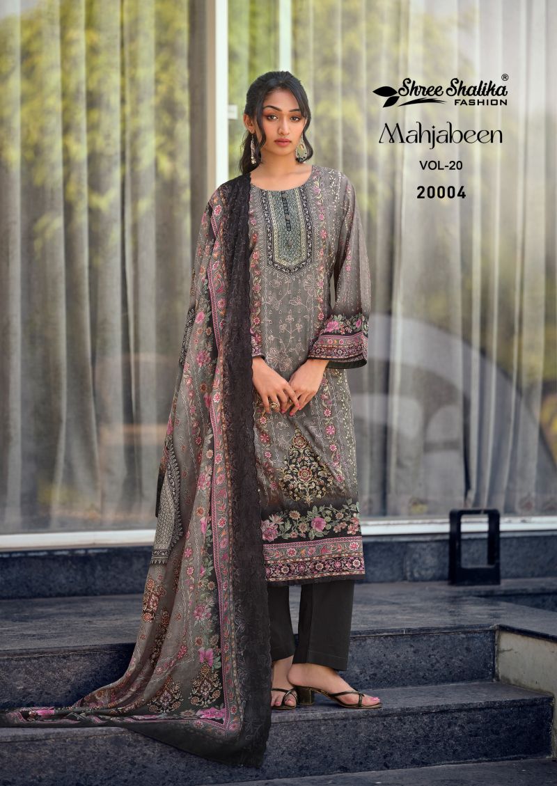 Shree Shalika Mahjabeen Vol 20 Lawn Cotton Digital Print Embroidered Dress Material — Wholesale Kurtis, Vardan Ethnic wholesale from Surat — view 5