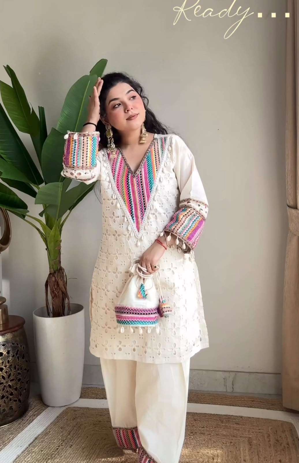 Sr 1683 Cotton Schifli Beautiful Designer Work Festive Wear Top With Bottom Pair — Wholesale Cotton Kurti Pant Set, Vardan Ethnic wholesale from Surat — view 2