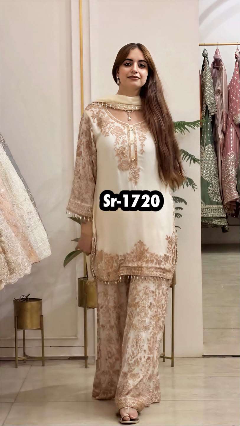SR 1720 GEORGETTE SEQUENCE EMBROIDERY DESIGNER WORK PARTY WEAR LADIES SUIT — Wholesale Dress Material, Vardan Ethnic wholesale from Surat — view 3