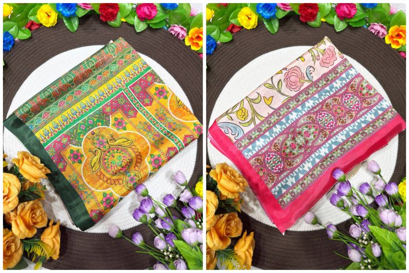 St D No 175 Soft Chinon Silk Digital Printed Saree Catalog — Organza Saree wholesale from Surat — view 6
