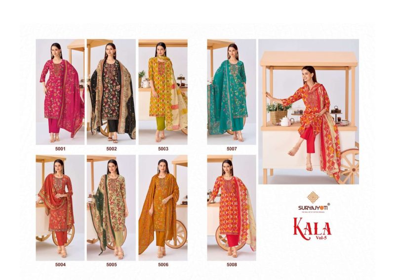 Suryajyoti Kala Vol 5 Readymade Cotton Print Embroidered Kurti With Bottom Dupatta Set — Wholesale Kurtis, Suryajyoti wholesale from Surat — Photo 4