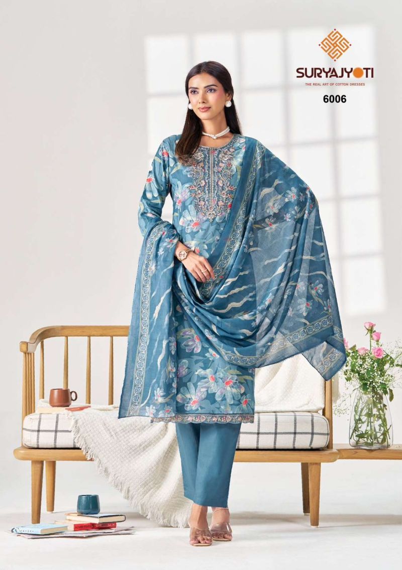 Suryajyoti Kala Vol 6 Readymade Cotton Print Embroidered Kurti With Bottom Dupatta Set — Wholesale Kurtis, Suryajyoti wholesale from Surat - Gallery Image 8