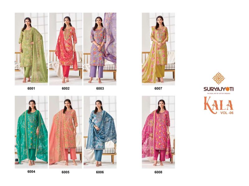 Suryajyoti Kala Vol 6 Readymade Cotton Print Embroidered Kurti With Bottom Dupatta Set — Wholesale Kurtis, Suryajyoti wholesale from Surat — view 9