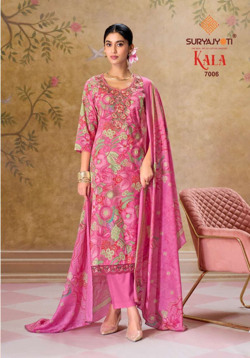 Suryajyoti Kala Vol 7 Readymade Cotton Print Embroidered Kurti With Bottom Dupatta Set — Wholesale Kurtis, Suryajyoti wholesale from Surat — Photo 3