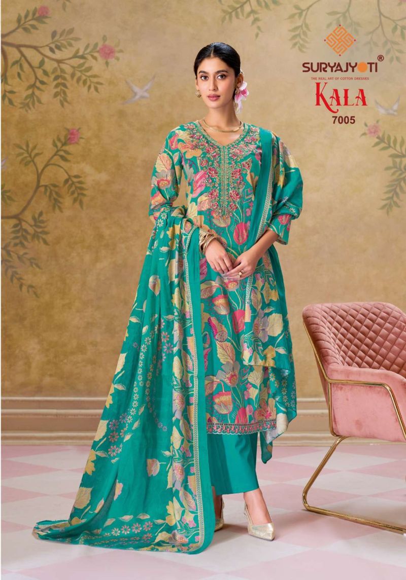 Suryajyoti Kala Vol 7 Readymade Cotton Print Embroidered Kurti With Bottom Dupatta Set — Wholesale Kurtis, Suryajyoti wholesale from Surat — Photo 2
