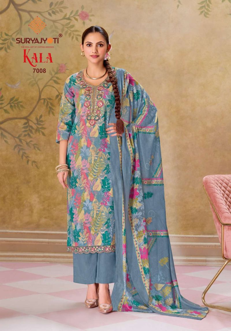 Suryajyoti Kala Vol 7 Readymade Cotton Print Embroidered Kurti With Bottom Dupatta Set — Wholesale Kurtis, Suryajyoti wholesale from Surat — Photo 4