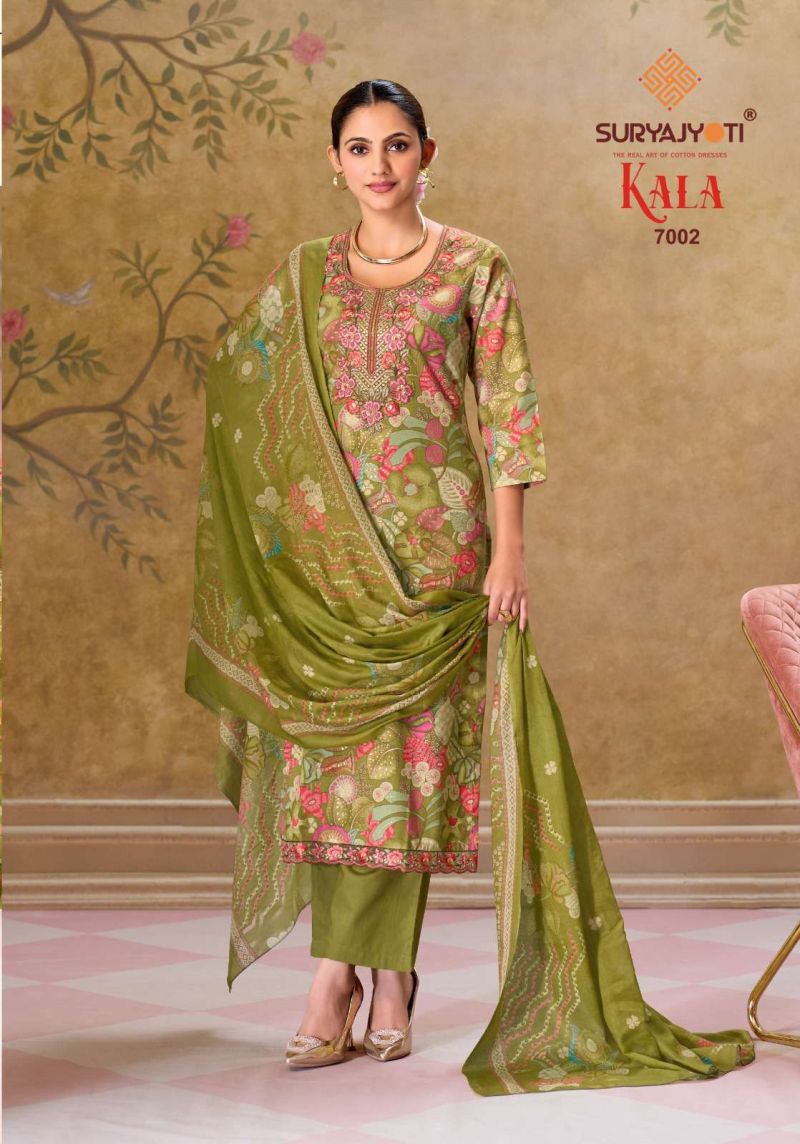Suryajyoti Kala Vol 7 Readymade Cotton Print Embroidered Kurti With Bottom Dupatta Set — Wholesale Kurtis, Suryajyoti wholesale from Surat — Photo 5