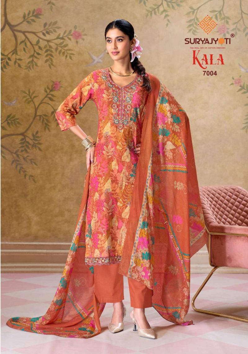 Suryajyoti Kala Vol 7 Readymade Cotton Print Embroidered Kurti With Bottom Dupatta Set