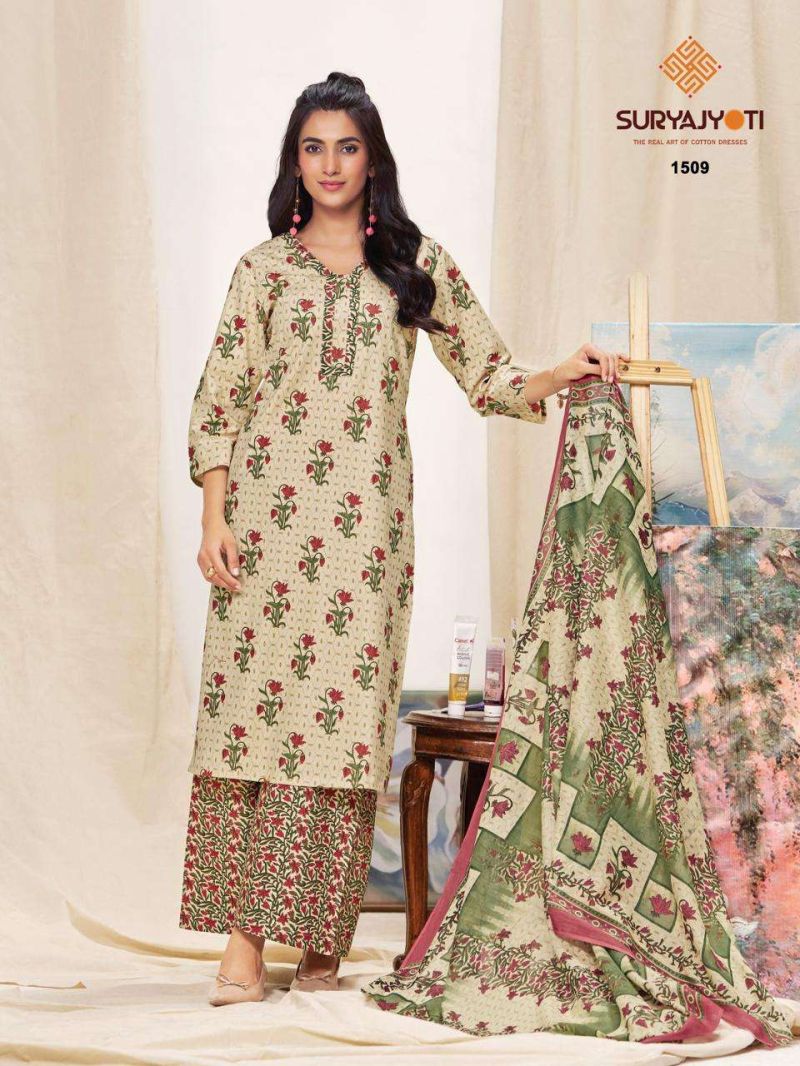 Suryajyoti Preyasi Vol 15 Readymade Cotton Printed Kurti With Bottom Dupatta Set — Wholesale Readymade Suit, Suryajyoti wholesale from Surat — view 3
