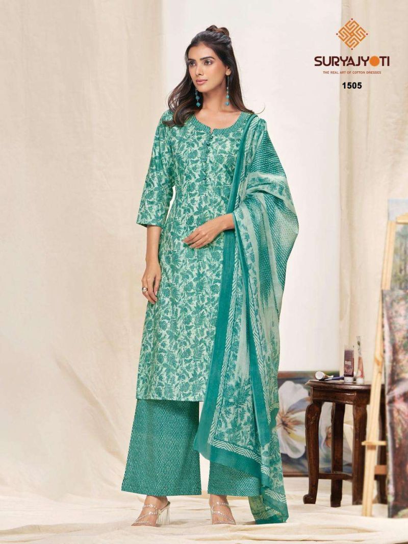 Suryajyoti Preyasi Vol 15 Readymade Cotton Printed Kurti With Bottom Dupatta Set — Wholesale Readymade Suit, Suryajyoti wholesale from Surat — view 7