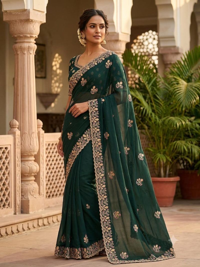 Sw Chandani Vol 1 Georgette Embroidered Designer Saree Catalog — Designer Partywear Sarees wholesale from Surat — view 3