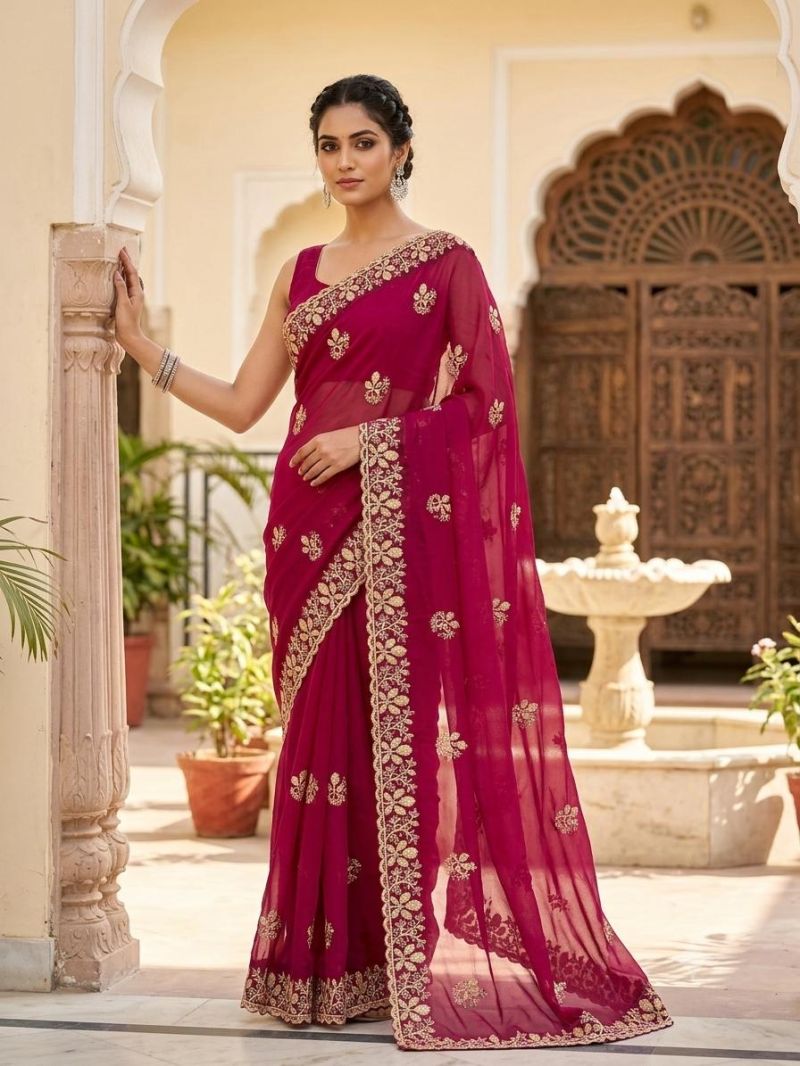 Sw Chandani Vol 1 Georgette Embroidered Designer Saree Catalog — Designer Partywear Sarees wholesale from Surat — view 4