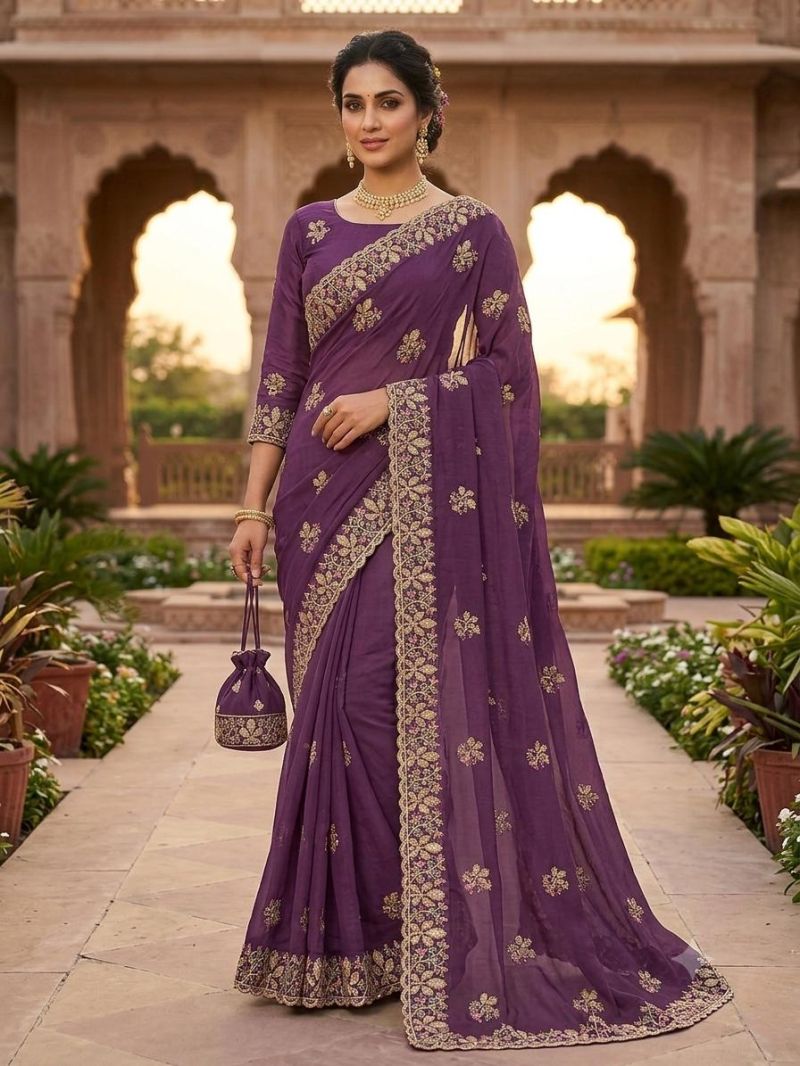 Sw Chandani Vol 1 Georgette Embroidered Designer Saree Catalog — Designer Partywear Sarees wholesale from Surat — view 5