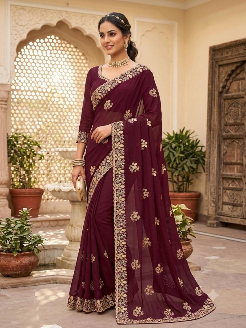Sw Chandani Vol 1 Georgette Embroidered Designer Saree Catalog — Designer Partywear Sarees wholesale from Surat — view 6