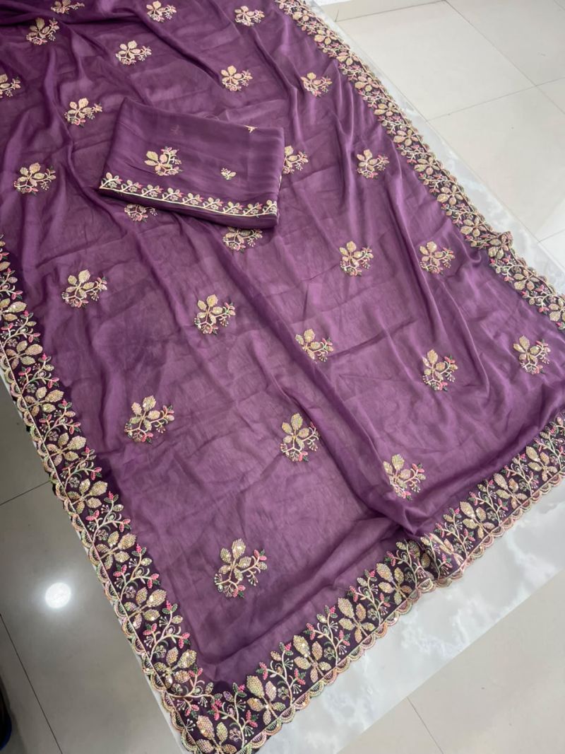 Sw Chandani Vol 1 Georgette Embroidered Designer Saree Catalog — Designer Partywear Sarees wholesale from Surat — view 7