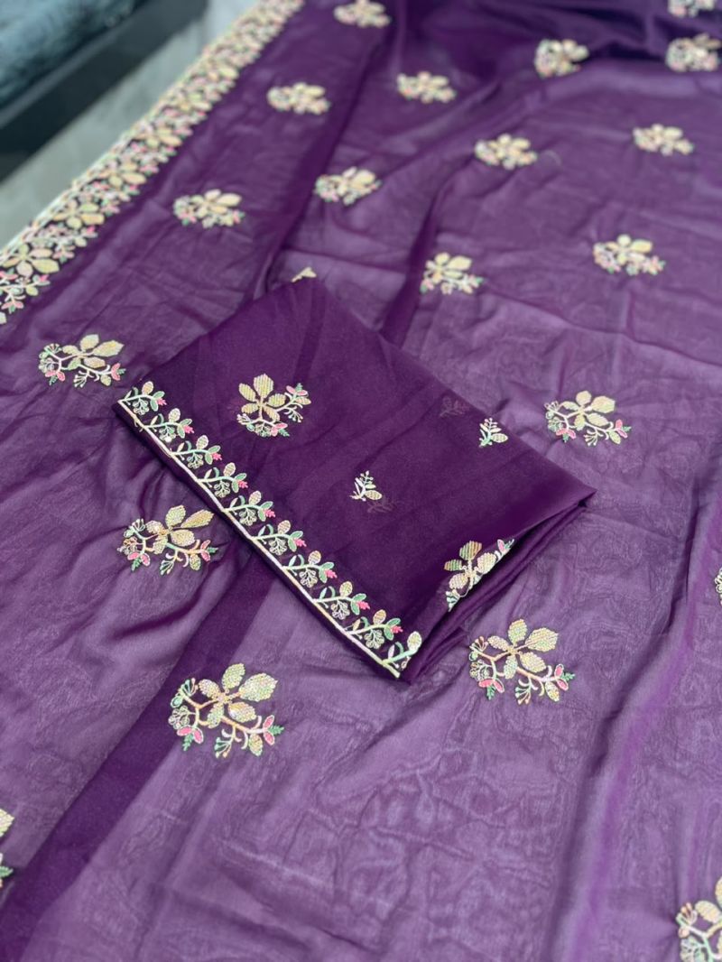 Sw Chandani Vol 1 Georgette Embroidered Designer Saree Catalog — Designer Partywear Sarees wholesale from Surat — view 10