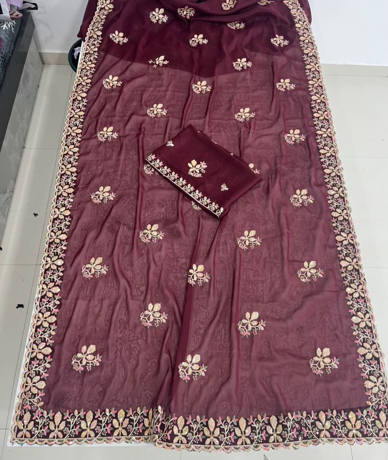 Sw Chandani Vol 1 Georgette Embroidered Designer Saree Catalog — Designer Partywear Sarees wholesale from Surat — view 11