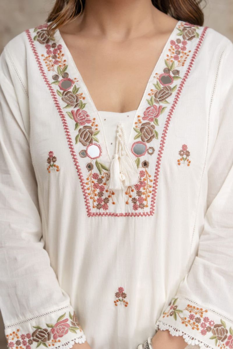 Tlc Vol 100 Silly Cotton Mirror Embroidered Kurti With Bottom Dupatta Set — Wholesale Kurtis wholesale from Surat — view 2