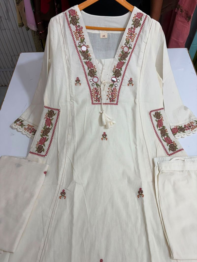 Tlc Vol 100 Silly Cotton Mirror Embroidered Kurti With Bottom Dupatta Set — Wholesale Kurtis wholesale from Surat — view 4