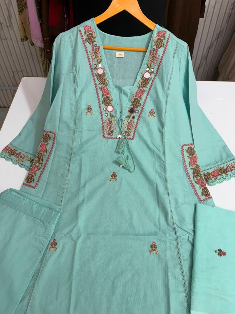 Tlc Vol 100 Silly Cotton Mirror Embroidered Kurti With Bottom Dupatta Set — Wholesale Kurtis wholesale from Surat — view 5