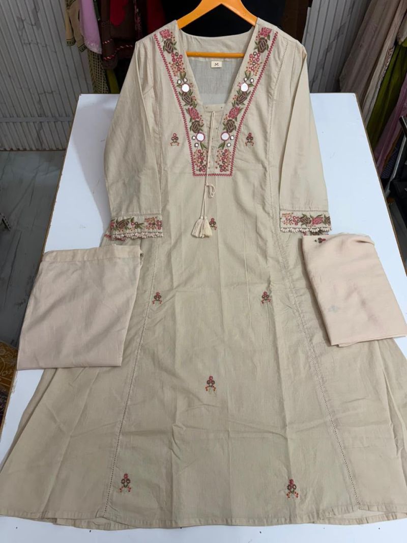Tlc Vol 100 Silly Cotton Mirror Embroidered Kurti With Bottom Dupatta Set — Wholesale Kurtis wholesale from Surat — view 6