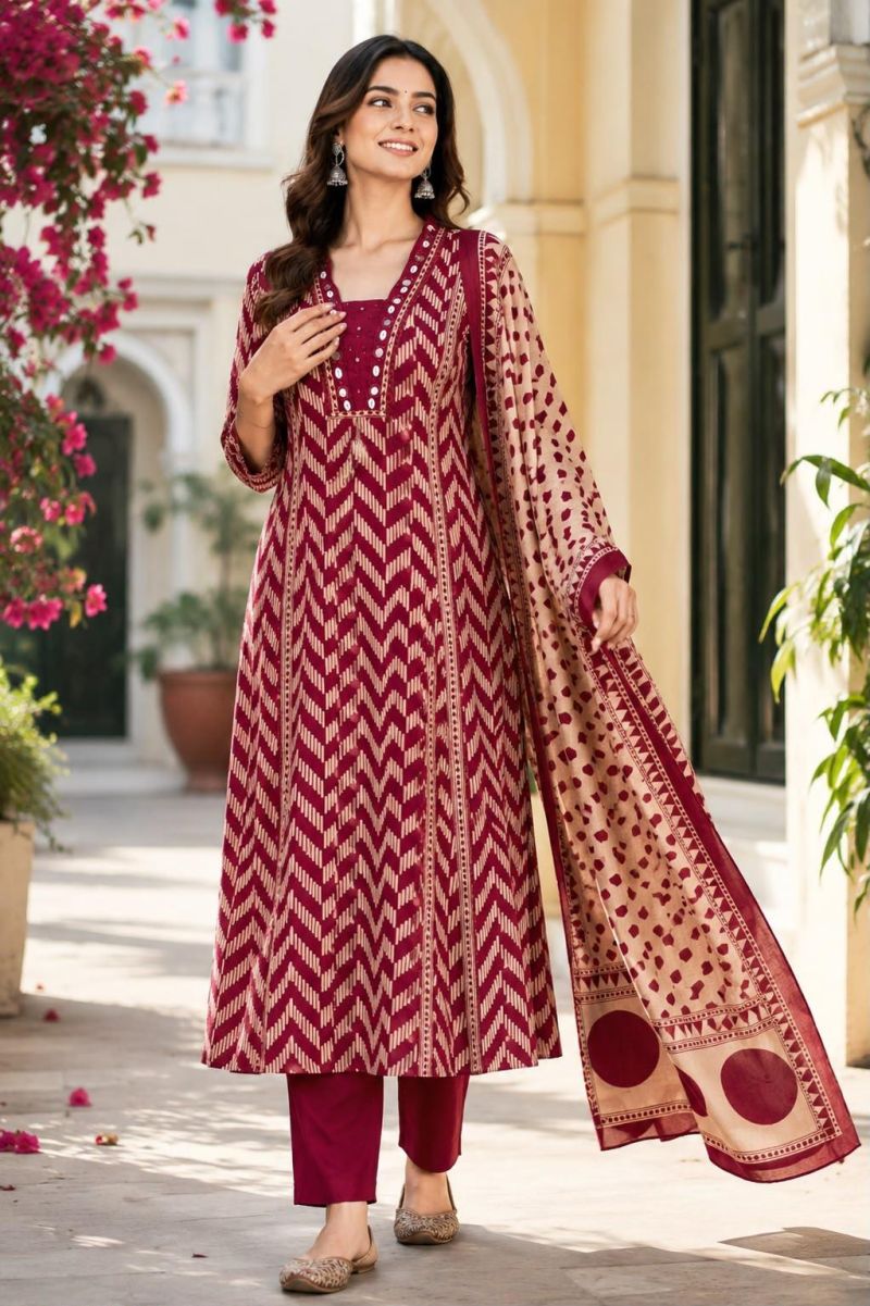 Tlc Vol 108 Cotton Mirror Work Embroidered Kurti WIth Bottom Dupatta Set — Wholesale Kurtis, Vardan Ethnic wholesale from Surat - Gallery Image 2
