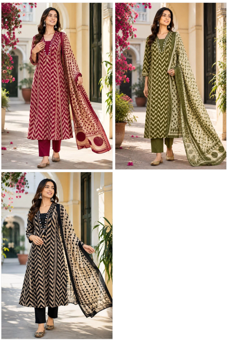 Tlc Vol 108 Cotton Mirror Work Embroidered Kurti WIth Bottom Dupatta Set — Wholesale Kurtis, Vardan Ethnic wholesale from Surat — view 4