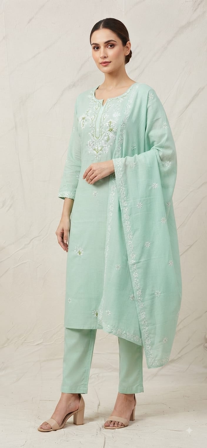 Tlc Vol 109 Cotton Embroidered Kurti With Bottom Dupatta Set — Wholesale Kurtis, Vardan Ethnic wholesale from Surat - Gallery Image 2