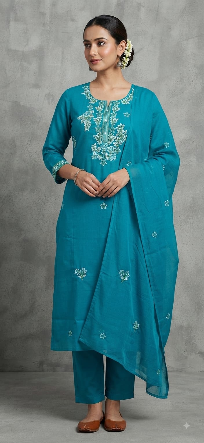 Tlc Vol 109 Cotton Embroidered Kurti With Bottom Dupatta Set — Wholesale Kurtis, Vardan Ethnic wholesale from Surat - Gallery Image 3