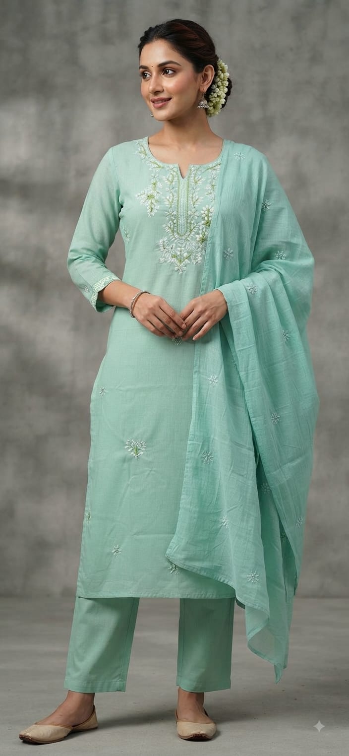 Tlc Vol 109 Cotton Embroidered Kurti With Bottom Dupatta Set — Wholesale Kurtis, Vardan Ethnic wholesale from Surat - Gallery Image 4