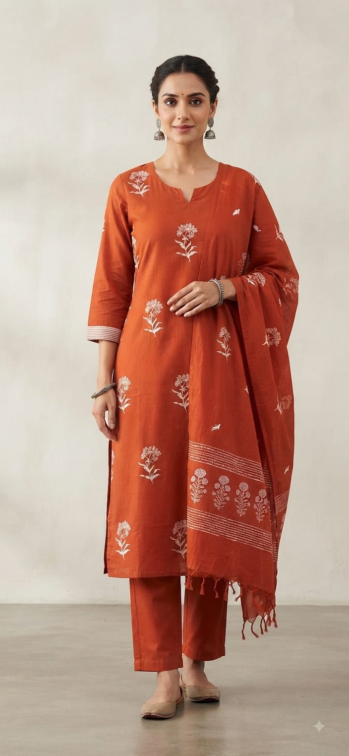 Tlc Vol 109 Cotton Embroidered Kurti With Bottom Dupatta Set — Wholesale Kurtis, Vardan Ethnic wholesale from Surat - Gallery Image 5
