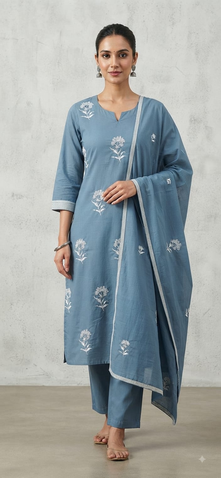 Tlc Vol 109 Cotton Embroidered Kurti With Bottom Dupatta Set — Wholesale Kurtis, Vardan Ethnic wholesale from Surat - Gallery Image 6