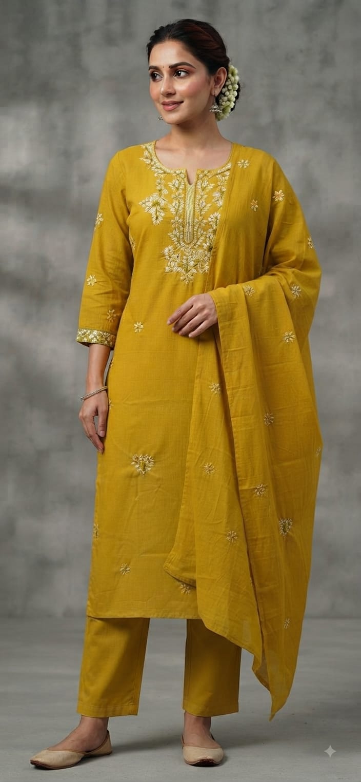 Tlc Vol 109 Cotton Embroidered Kurti With Bottom Dupatta Set — Wholesale Kurtis, Vardan Ethnic wholesale from Surat - Gallery Image 7