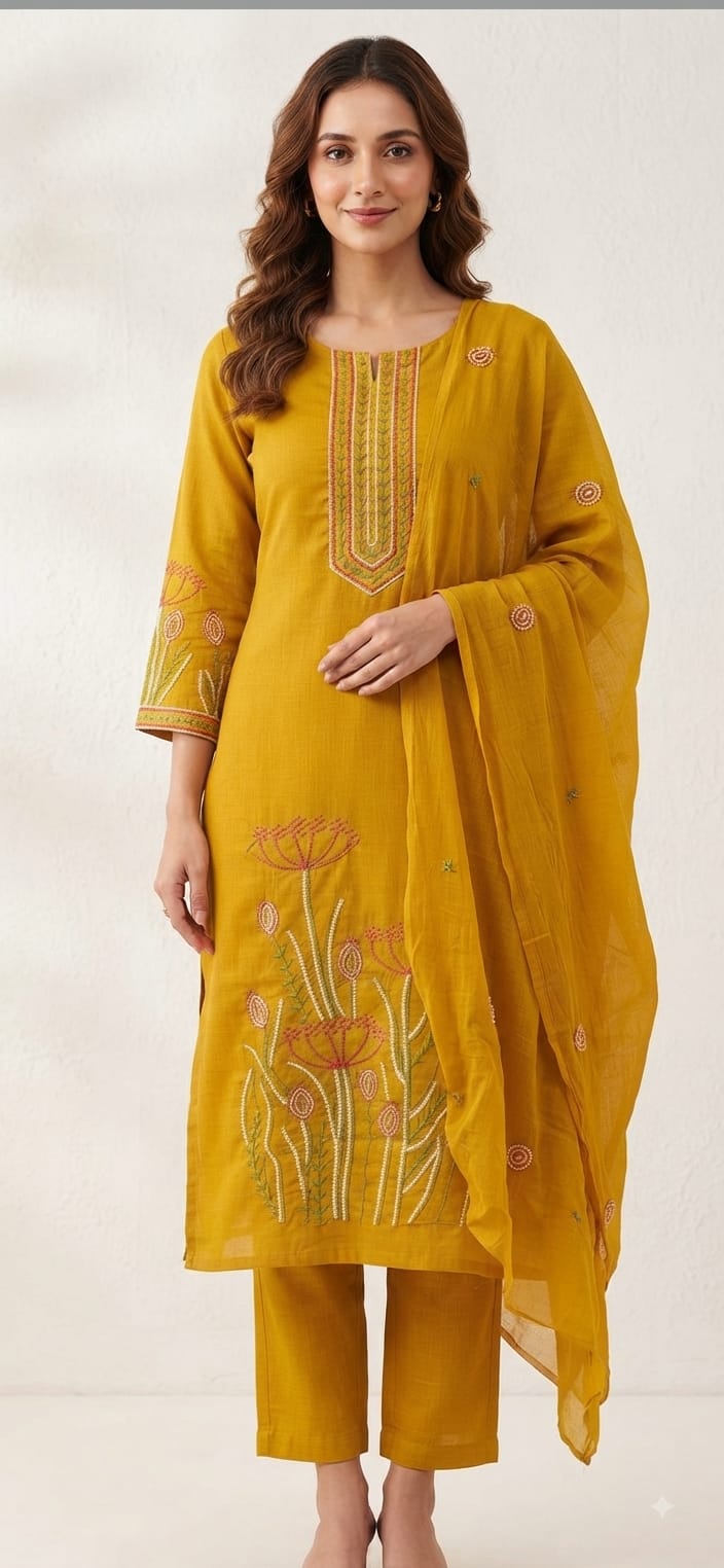 Tlc Vol 109 Cotton Embroidered Kurti With Bottom Dupatta Set — Wholesale Kurtis, Vardan Ethnic wholesale from Surat - Gallery Image 8