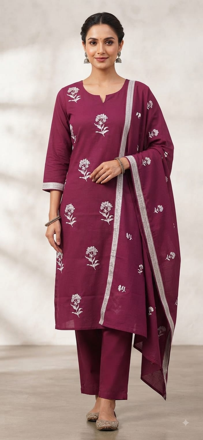 Tlc Vol 109 Cotton Embroidered Kurti With Bottom Dupatta Set — Wholesale Kurtis, Vardan Ethnic wholesale from Surat - Gallery Image 9