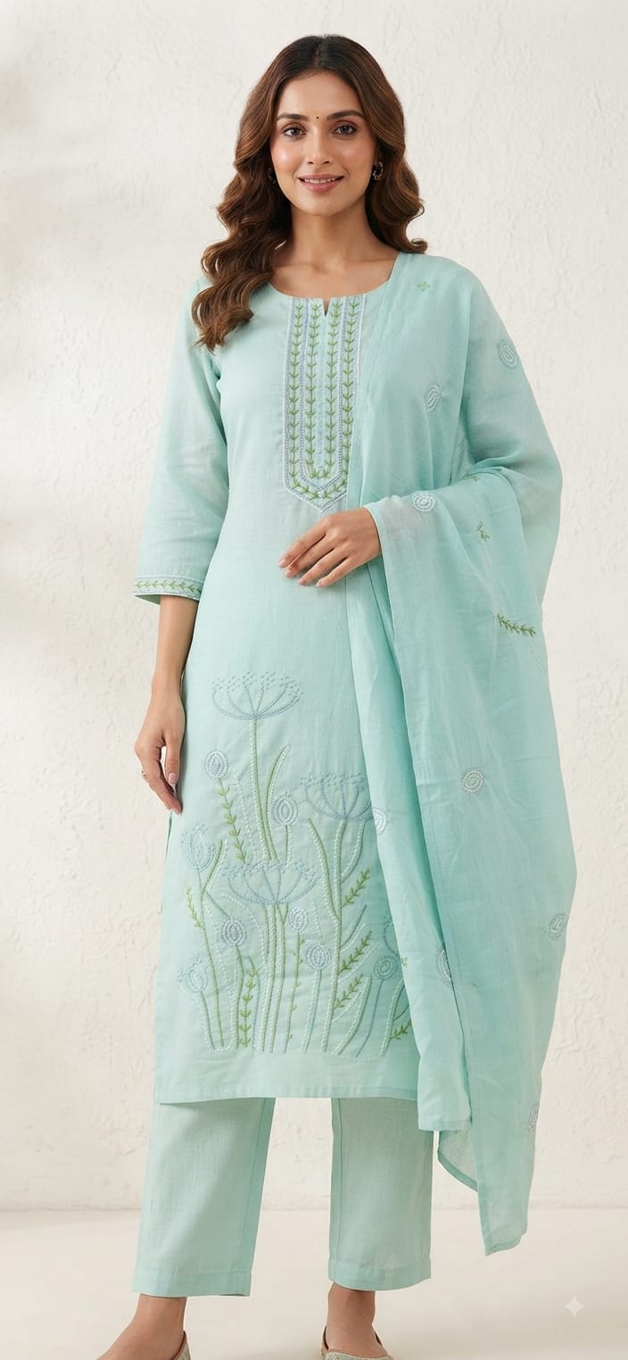 Tlc Vol 109 Cotton Embroidered Kurti With Bottom Dupatta Set — Wholesale Kurtis, Vardan Ethnic wholesale from Surat - Gallery Image 10