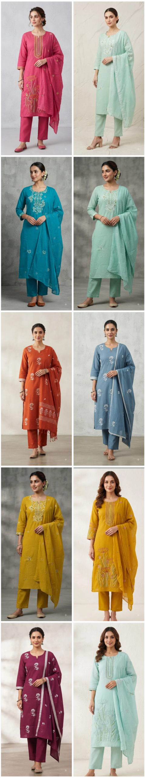 Tlc Vol 109 Cotton Embroidered Kurti With Bottom Dupatta Set — Wholesale Kurtis, Vardan Ethnic wholesale from Surat — view 11