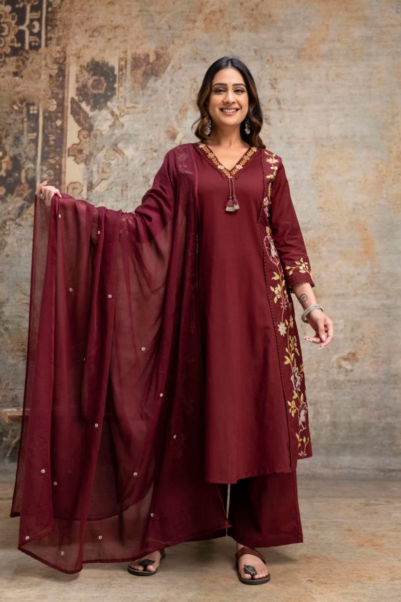Tlc Vol 116 Cotton Embroidered Designer Kurti With Bottom Dupatta Set — Wholesale Kurtis, Vardan Ethnic wholesale from Surat - Gallery Image 2