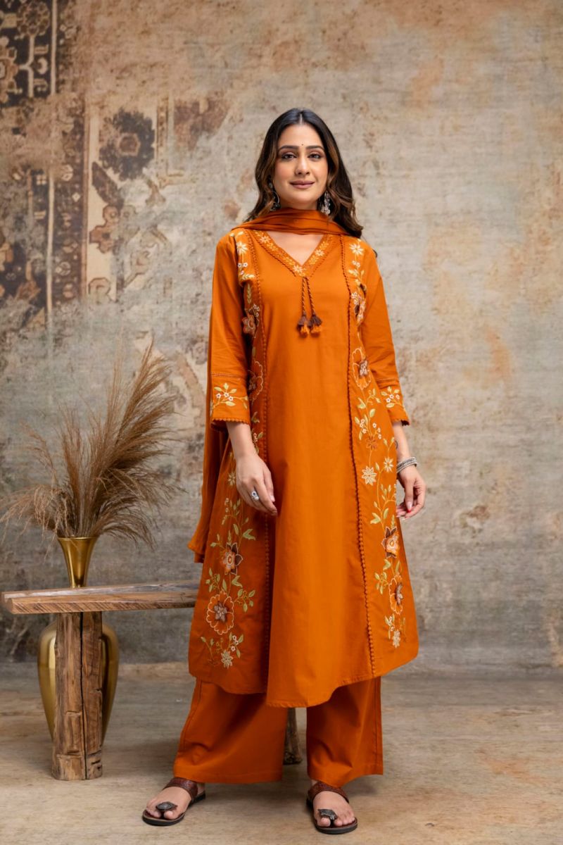 Tlc Vol 116 Cotton Embroidered Designer Kurti With Bottom Dupatta Set