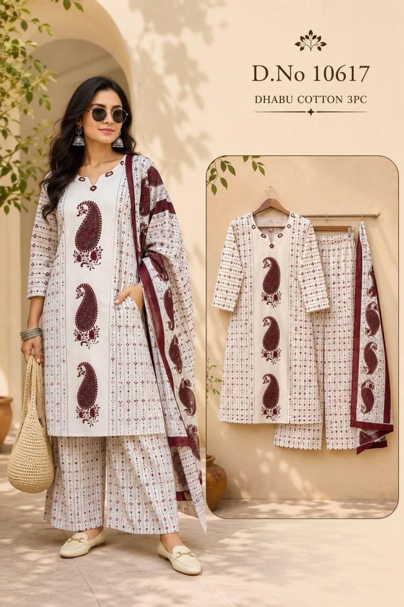 Tlc Vol 118 Dhabu Cotton Printed Kurti With Bottom Dupatta Set
