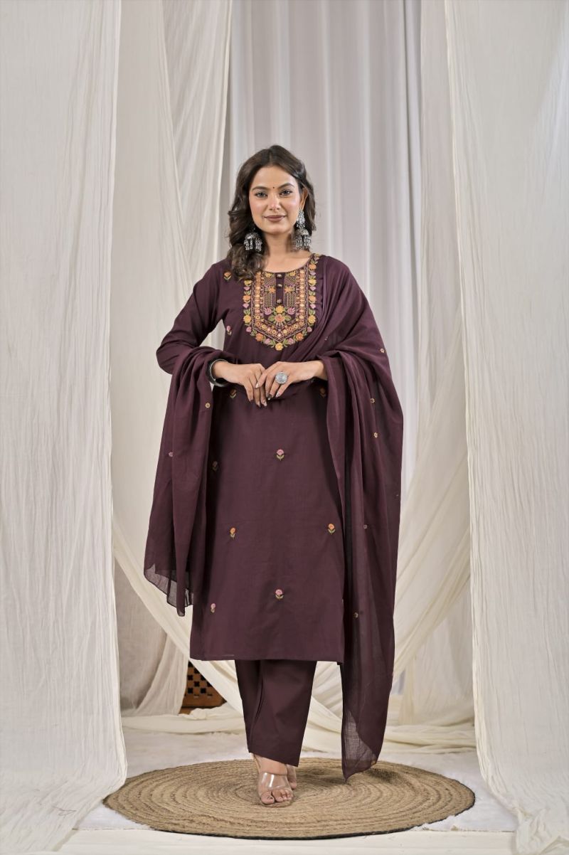 Tlc Vol 120 Silly Cotton Embroidered Designer Kurti With Bottom Dupatta Set — Wholesale Kurtis, Vardan Ethnic wholesale from Surat — view 2