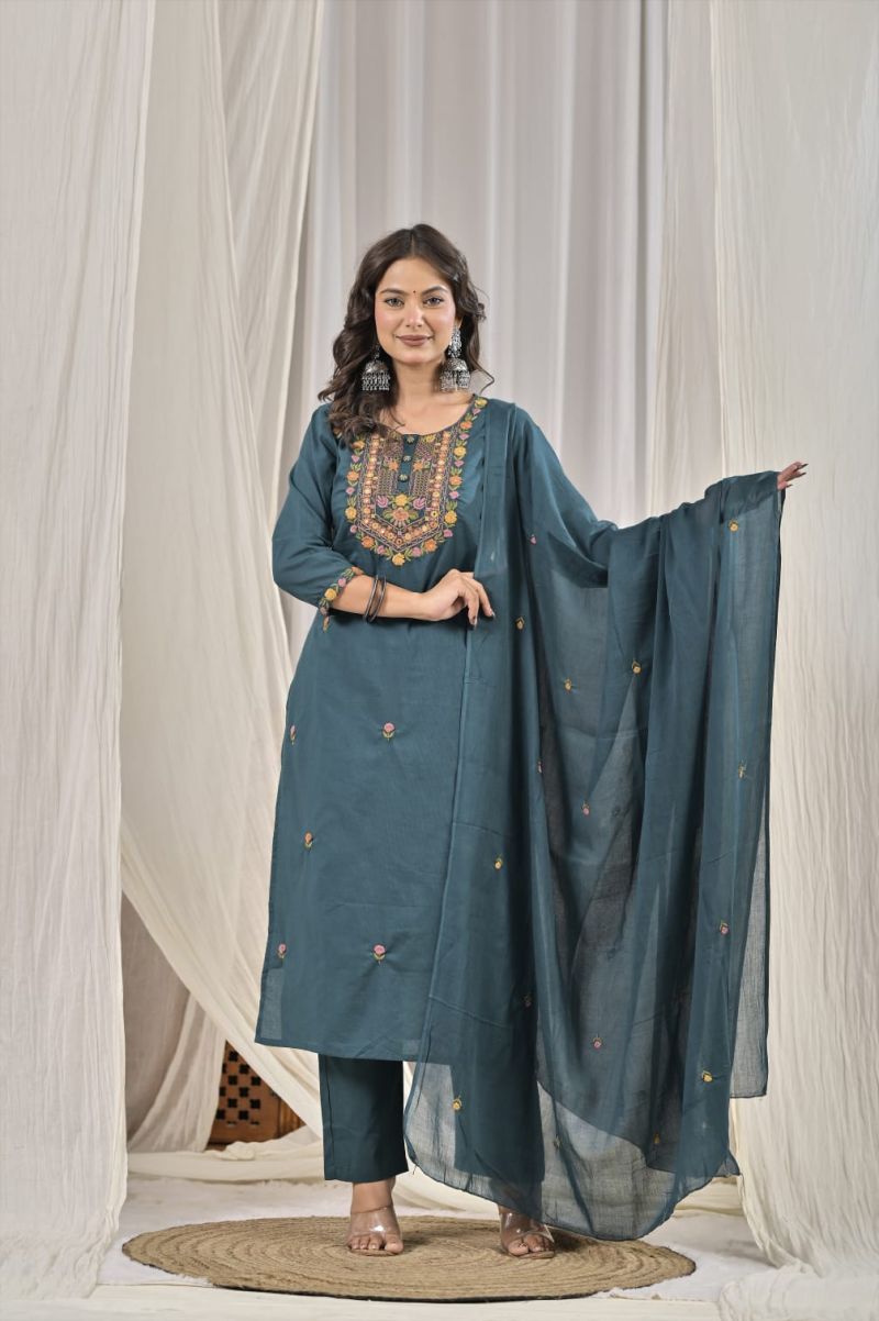 Tlc Vol 120 Silly Cotton Embroidered Designer Kurti With Bottom Dupatta Set