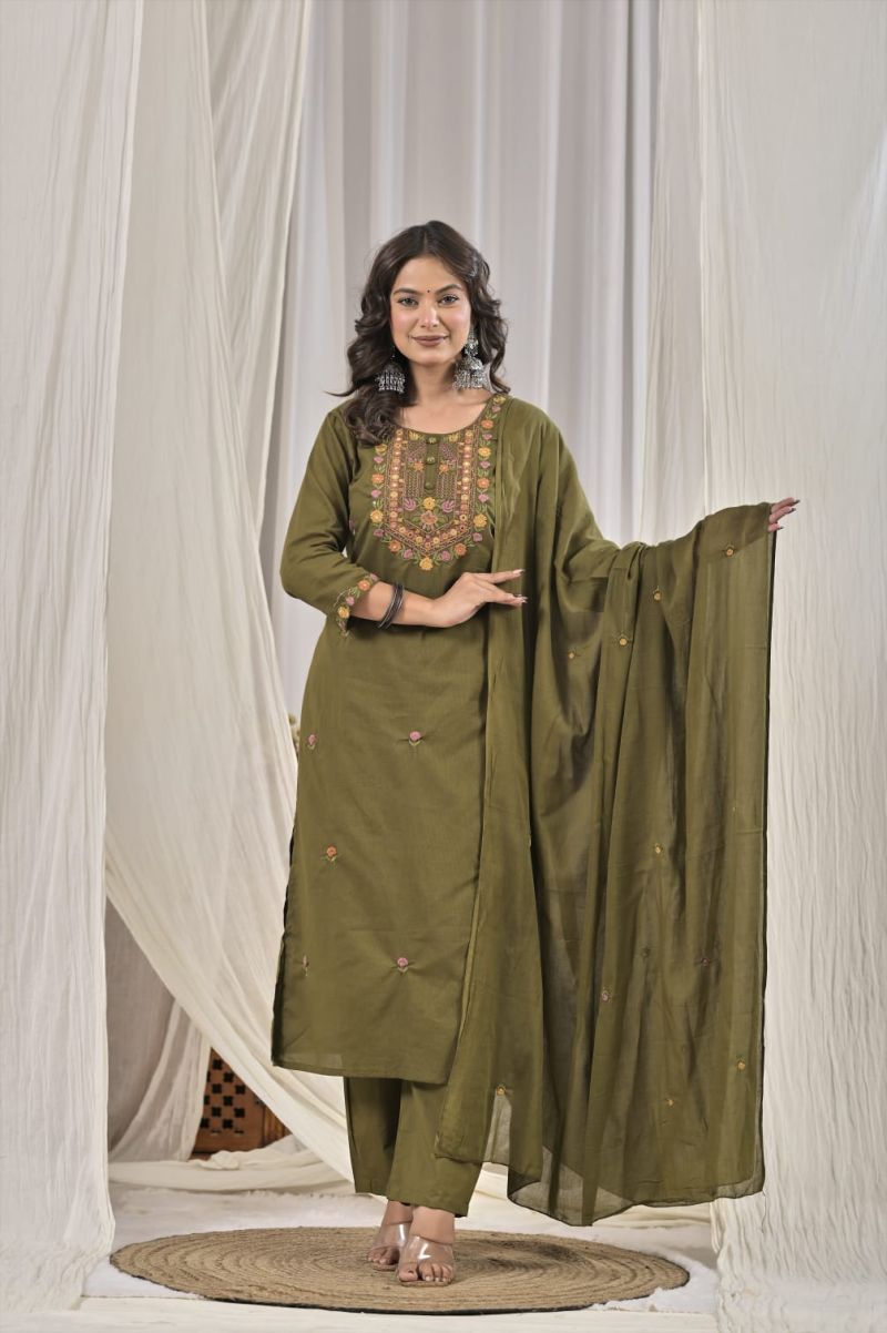 Tlc Vol 120 Silly Cotton Embroidered Designer Kurti With Bottom Dupatta Set — Wholesale Kurtis, Vardan Ethnic wholesale from Surat — view 3