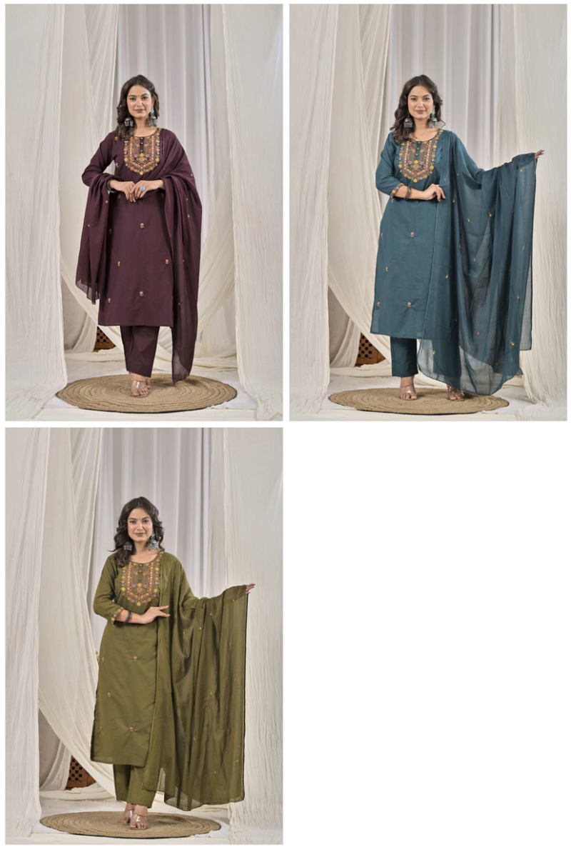 Tlc Vol 120 Silly Cotton Embroidered Designer Kurti With Bottom Dupatta Set — Wholesale Kurtis, Vardan Ethnic wholesale from Surat — view 4